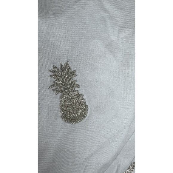 Banana Republic T-Shirt White Gold Embroidered Pineapples Short SleeveMedium - Picture 7 of 7